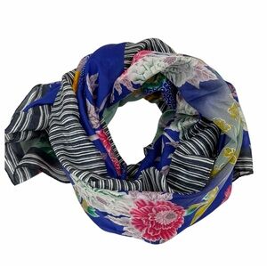 Etro Milano 100% Silk Floral Patchwork Cobalt Blue Scarf NWOT